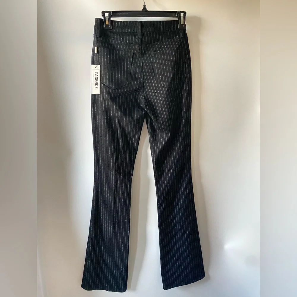 L'AGENCE Selma High Rise Sleek Baby Boot Trousers Black/Silver Glitter Stripe 25 - Picture 5 of 9